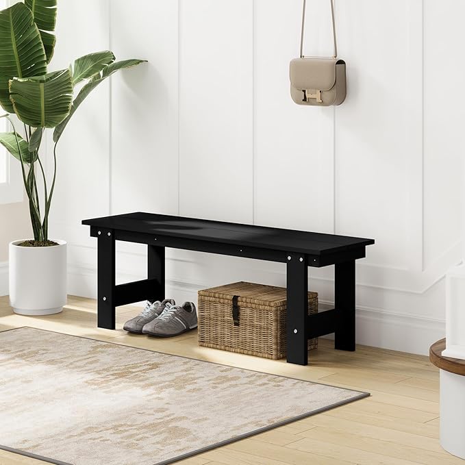 Costaelm Garden Bench, Front Porch Bench Entryway Park Bench, Patio Backless Garden Seat for Outdoors/Indoor, Low Farmhouse Bench, Black