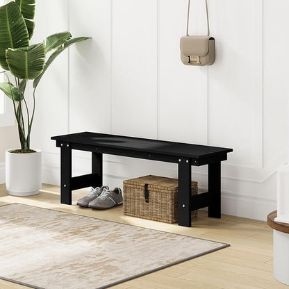 Costaelm Garden Bench, Front Porch Bench Entryway Park Bench, Patio Backless Garden Seat for Outdoors/Indoor, Low Farmhouse Bench, Black