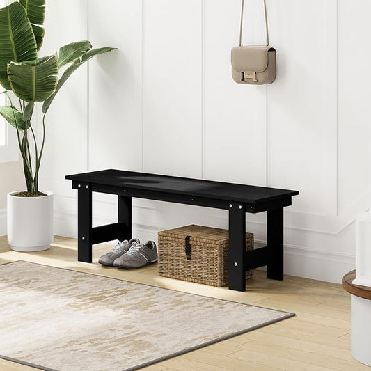 Costaelm Garden Bench, Front Porch Bench Entryway Park Bench, Patio Backless Garden Seat for Outdoors/Indoor, Low Farmhouse Bench, Black