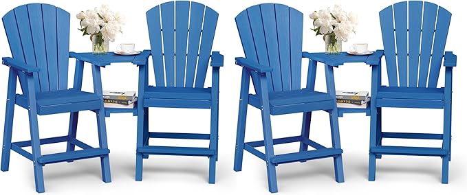 Ciokea Tall Adirondack Chairs Set of 4, HDPE Outdoor Adirondack Bar Stools with Double Connecting Tray - Photo 1