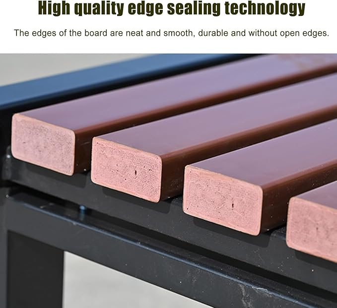 39.3in/47.2in/59 in Outdoor Garden Bench Patio Park Bench, 2-3 Person Porch Benches Solid Wood Slat Leisure Seats, Zinc Alloy Frame Metal Bench with backrest, for Lawn Porch Backyard Furniture
