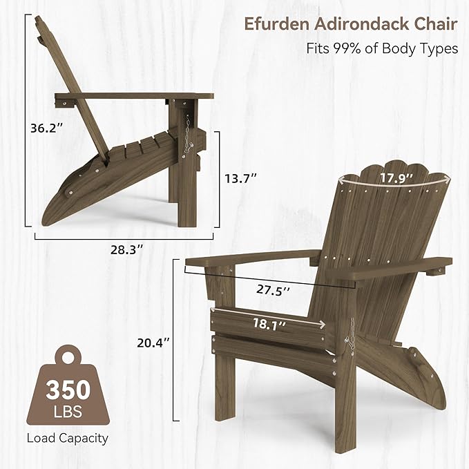 Folding HDPE Adirondack Chair, Weather-Resistant Patio Chair with Wide Armrests & High Backrest, Fire Pit Chair for Garden, Backyard, Porch