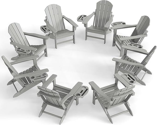 Adirondack Chair Set of 8, HDPE Folding Adirondack Chair with Multifunctional Cup Holder - Photo 1
