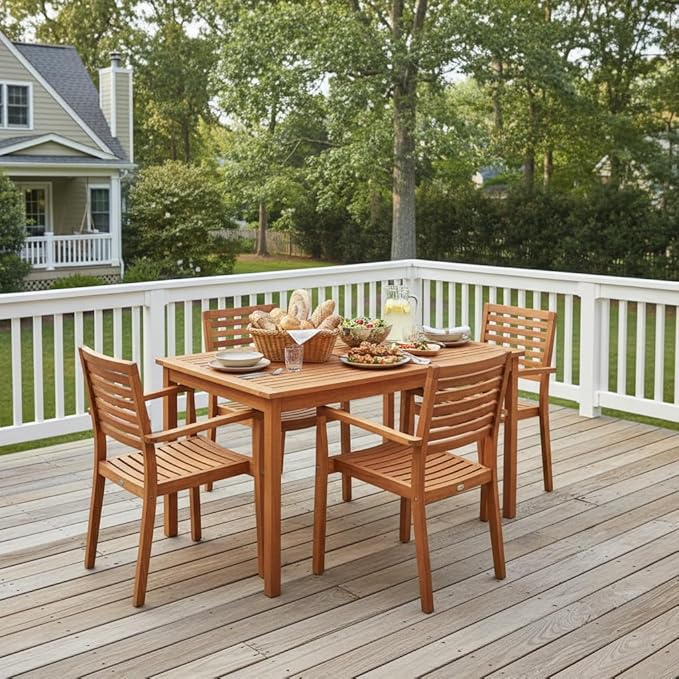 Tangkula 48 Inches Wood Outdoor Dining Table for 4-6 People, Rectangular Patio Table with Slatted Tabletop - Photo 2
