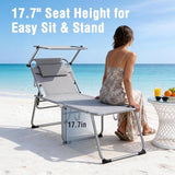 Unovivy Outdoor Lounge Chairs with Canopy Set of 2, Folding Tanning Chair with 5-Position Reclining Back - Photo 5