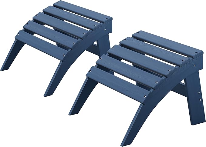 Adirondack Ottoman Set of 2, HDPE Plastic Outdoor Foot Rest Stool for Patio Chair Backyard Porch Pool Deck Garden, All Weather Resistant Lightweight Portable Comfort(Navy Blue)