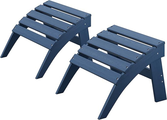 Adirondack Ottoman Set of 2, HDPE Plastic Outdoor Foot Rest Stool for Patio Chair Backyard Porch Pool Deck Garden, All Weather Resistant Lightweight Portable Comfort(Navy Blue)