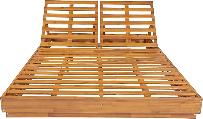 Christopher Knight Home Toridan Double Chaise Lounge Outdoor with Cushion, Acacia Wood Patio Chaise Lounge Set of 2, Adjustable Backrest Poolside Sun Lounger, Wood Sunbathing Chair, Teak+White