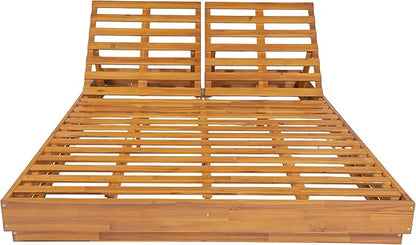 Christopher Knight Home Toridan Double Chaise Lounge Outdoor with Cushion, Acacia Wood Patio Chaise Lounge Set of 2, Adjustable Backrest Poolside Sun Lounger, Wood Sunbathing Chair, Teak+White