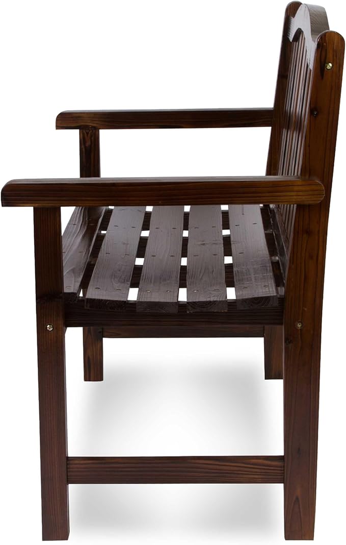 Shine Company Belfort Outdoor Solid Wood Patio Garden Bench, Ergonomic Seat, 22" D x 44.75" W x 36" H, Burnt Brown
