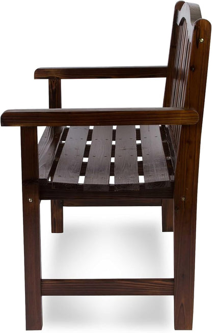 Shine Company Belfort Outdoor Solid Wood Patio Garden Bench, Ergonomic Seat, 22" D x 44.75" W x 36" H, Burnt Brown