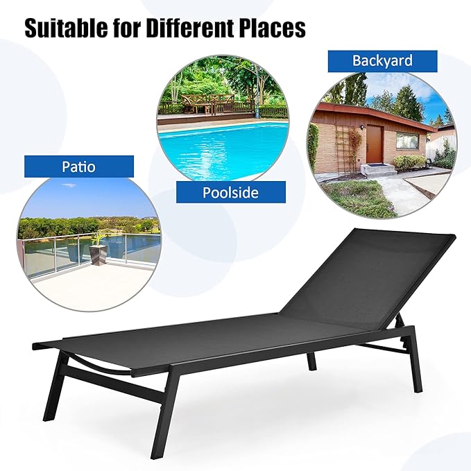 COSTWAY 2 PCS Patio Lounge Chair Chaise Recliner Back Adjustable Garden Black - Photo 6