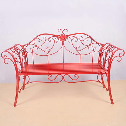 Garden Benches for Outdoors, Metal Garden Benches with Floral Design Backrest, Easy Assembly, for Porch, Yard, Lawn, Balcony(Red)