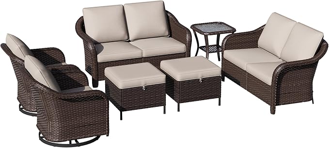7 Piece Patio Wicker Conversation Set, 2 All-Weather Use Outdoor Wicker Loveseat with 2 PE Rattan Ottomans - Photo 8