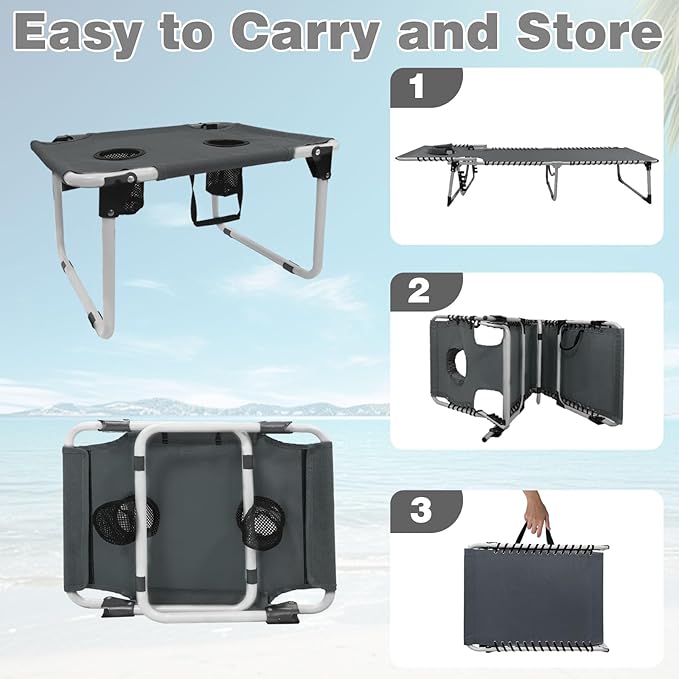 Sun Tanning Chair with Face Hole 5-Position Folding Lounge Chair Outdoor with Portable Beach Table for Poolside Sunbathing Camping Lawn Backyard