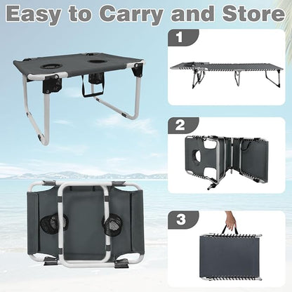 Sun Tanning Chair with Face Hole 5-Position Folding Lounge Chair Outdoor with Portable Beach Table for Poolside Sunbathing Camping Lawn Backyard