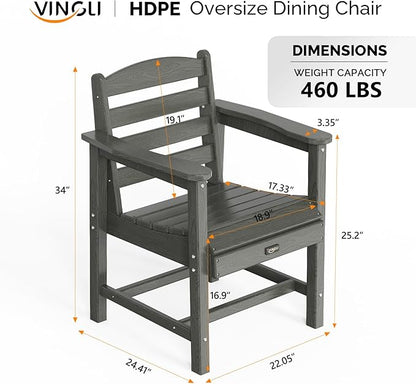 VINGLI Outdoor Dining Chairs Set of 2, HDPE Patio Chairs All-Weather Durable Garden Seating for Yard, Deck, Porch (Grey, 2 PCS)