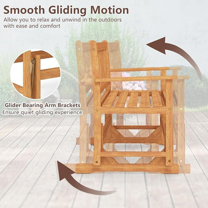 Tangkula 2-Person Outdoor Acacia Wood Glider Bench, Heavy Duty 800 LBS, Patio Swing Rocking Loveseat with Slatted Seat and Backrest for Porch, Garden and Backyard, Natural