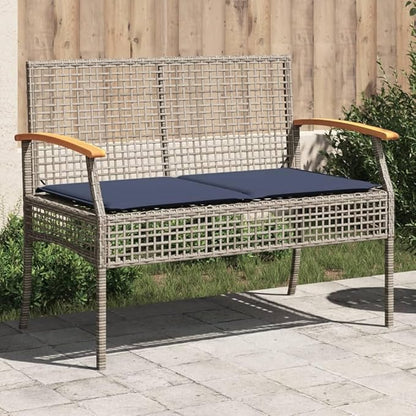 vidaXL Elegant Garden Bench with Removable Cushion | Outdoor Seating in Grey Poly Rattan and Acacia Wood Sturdy Comfortable Perfect for Patio Or Park Fits 2 Adults Weather Resistant Furniture