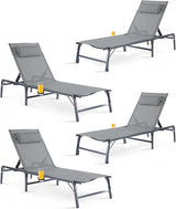 4 Pack Foldable Chaise Lounge Chair with Cup Holder - Photo 1