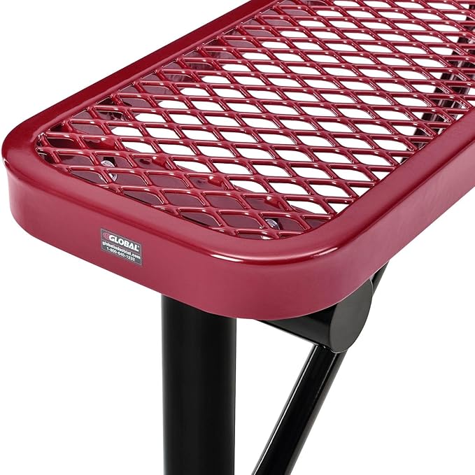 Global Industrial 4'L Heavy Duty Expanded Metal Mesh Flat Bench with Steel Frame, Portable Outdoor Bench, 1000 lbs Capacity, Red, 48" L x 14-1/2"W x 18" H