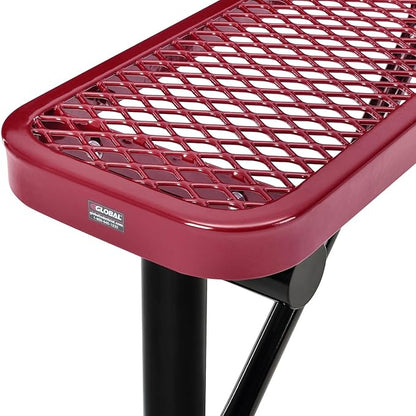 Global Industrial 4'L Heavy Duty Expanded Metal Mesh Flat Bench with Steel Frame, Portable Outdoor Bench, 1000 lbs Capacity, Red, 48" L x 14-1/2"W x 18" H