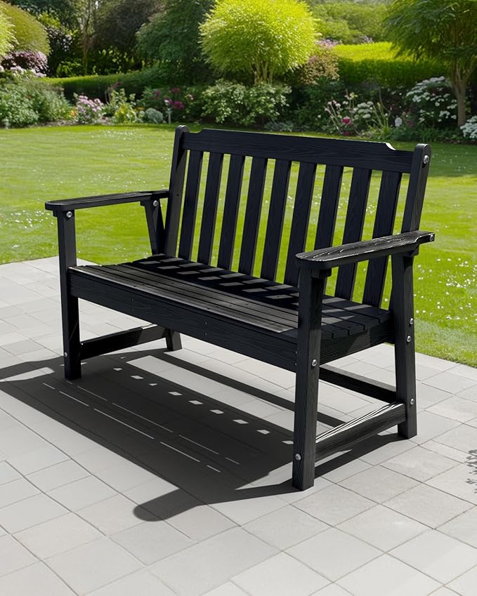 Outdoor Bench, 2-Person HDPE Garden Bench, All Weather Poly Patio Bench for Outdoors, Garden, Backyard, Porch and Park, 660 lbs Weight Capacity, Black