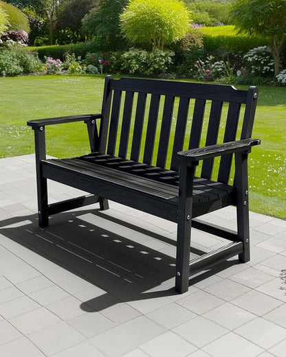 Outdoor Bench, 2-Person HDPE Garden Bench, All Weather Poly Patio Bench for Outdoors, Garden, Backyard, Porch and Park, 660 lbs Weight Capacity, Black