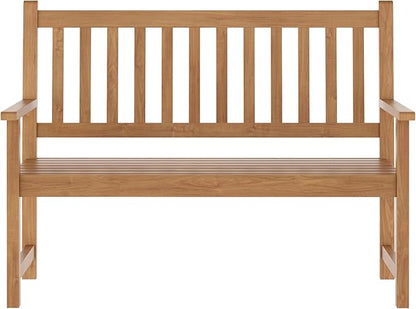 EMMA + OLIVER Ashford Patio Bench for Indoor/Outdoor Use, Acacia Wood Slatted Loveseat for 2, Perfect for Sunroom, Garden, Backyard or Porch, Brown