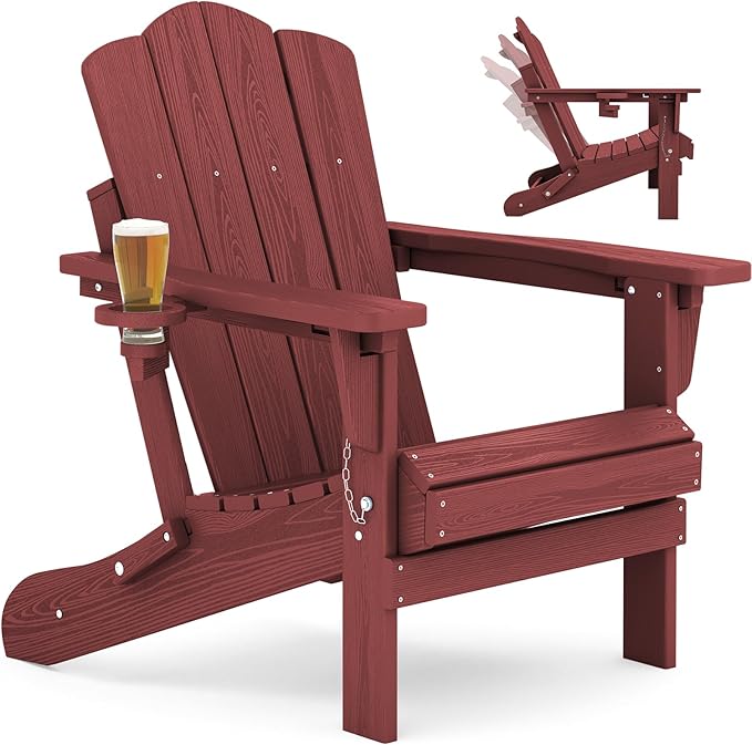 KINGYES Adjustable Folding Adirondack Chair, 3-Position Reclining Adirondack Chairs with Cup Holder - Photo 1