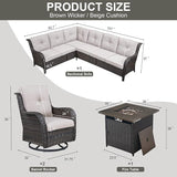 Belord Patio Furniture Set with Fire Pit Table, Outdoor Swivel Rocker Patio Chairs, Oversized Outdoor Sectional Couch - Photo 2