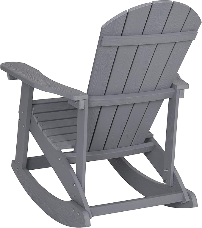 EMMA + OLIVER Marcy All Weather Rocking Chair - Set of 2 - Gray Poly Resin - Classic Adirondack Design - UV Resistant Coating - Stainless Steel Hardware