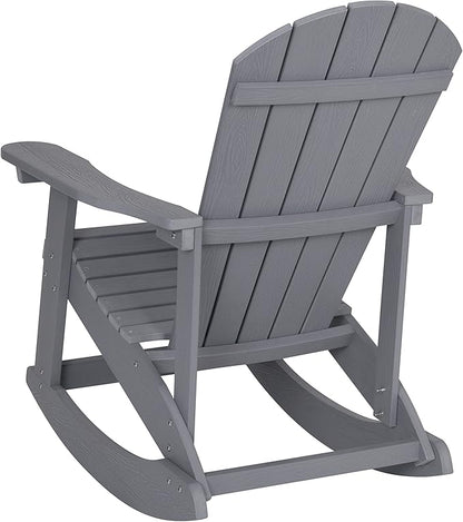 EMMA + OLIVER Marcy All Weather Rocking Chair - Set of 2 - Gray Poly Resin - Classic Adirondack Design - UV Resistant Coating - Stainless Steel Hardware