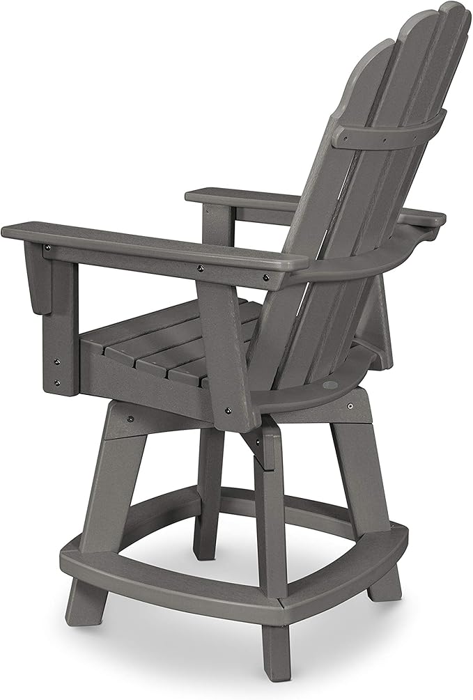 POLYWOOD® Vineyard Curveback Adirondack Swivel Counter Chair in Black