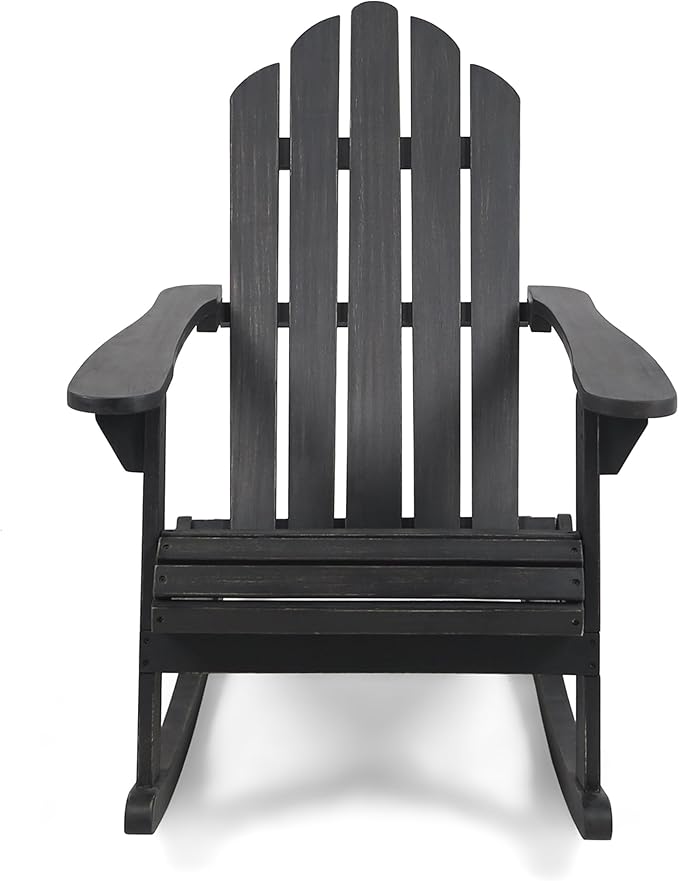 Christopher Knight Home Adirondack Rocking Chair Outdoor Acacia Wood Patio Rocker with Slat Panel Design for Porch Backyard Garden, Dark Grey