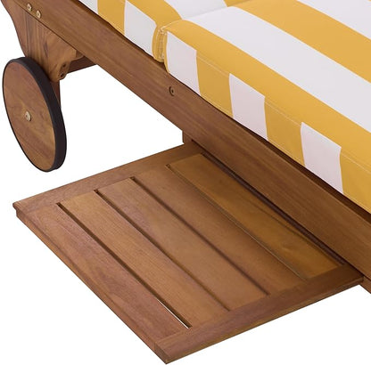 SAFAVIEH Outdoor Patio Furniture Collection - Newport Natural Solid Wood Chaise Lounge Chair with Yellow Stripe Cushion, Adjustable Backrest (PAT7316Y)
