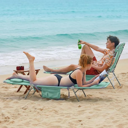 SunnyFeel Lounge Beach Chair for Adults with Face Hole, Backpack Reclining Beach Chairs Lay Flat, Sun Face Down Tanning Chair, Portable Folding Camping Cot for Outside Pool, Sunbathing, Reading