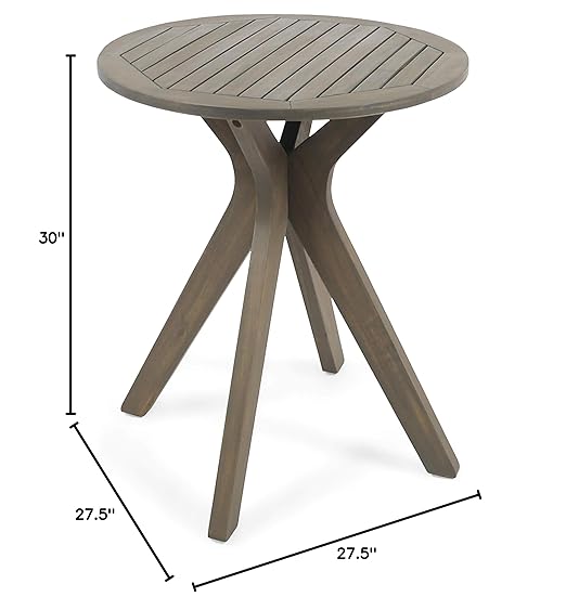 Christopher Knight Home Brigitte Outdoor Round Acacia Wood Bistro Table with X Legs, Grey