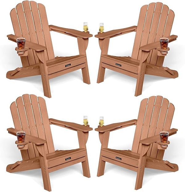 Adirondack Chairs Set of 4, HDPE Material Fire Pit Chairs, Plastic Adirondack Chairs with 2 Cup Holder - Photo 1