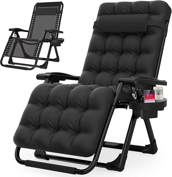 Suteck Zero Gravity Chair, Reclining Camping Lounge Chair w/Removable Cushion, Upgraded Lock and Cup Holder - Photo 1