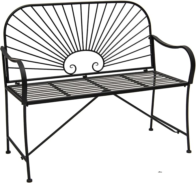 XBrand 44" L Iron Sun-Patterned Seat for Two, Patio & Porch Furniture for Park, Yard, Lawn, Balcony, Backyard – Black - Photo 1