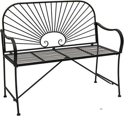 XBrand 44" L Iron Sun-Patterned Seat for Two, Patio & Porch Furniture for Park, Yard, Lawn, Balcony, Backyard – Black
