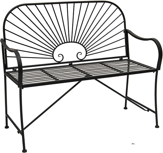 XBrand 44" L Iron Sun-Patterned Seat for Two, Patio & Porch Furniture for Park, Yard, Lawn, Balcony, Backyard – Black