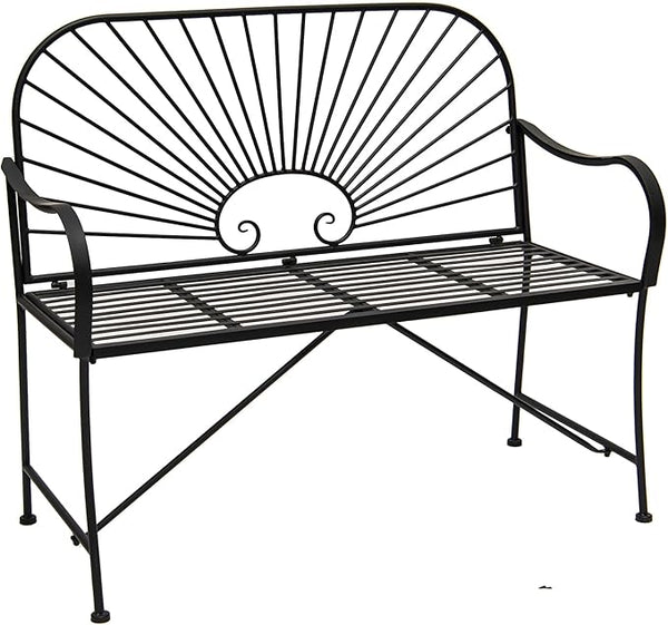 XBrand 44" L Iron Sun-Patterned Seat for Two, Patio & Porch Furniture for Park, Yard, Lawn, Balcony, Backyard – Black - Photo 1