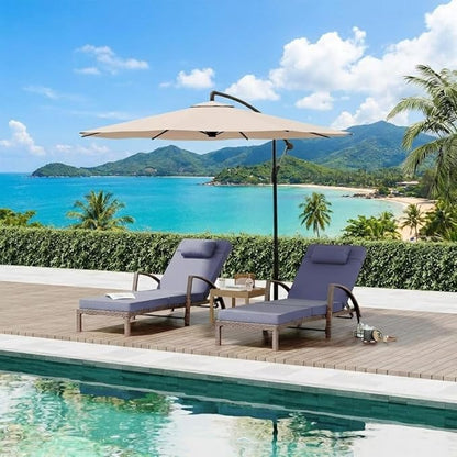 Outdoor Chaise Lounge Set of 2, 5-Position Adjustable PE Wicker Reclining Chairs with Wheels & 3.5" Cushions, 400 lbs Capacity All-Weather Patio Furniture for Poolside, Garden, Beach(Blue)