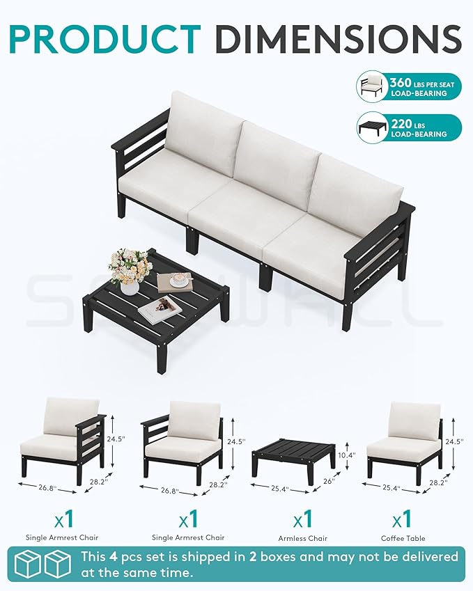 SERWALL HDPE Outdoor Furniture Set, 4 Pieces Patio Sectional Sofa Set - Photo 2