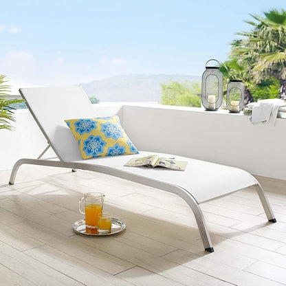 Modway Savannah Outdoor Patio Mesh Chaise Lounge Chair in White 25 x 76.5 x 12