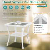 MEETWARM Wicker Outdoor Side Table, All-Weather Patio Rattan Side Table with Tempered Glass Top and Storage Shelf - Photo 5