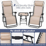 Tangkula 3 Pieces Outdoor Zero Gravity Chair Set, Folding Reclining Lounge Chair with Adjustable Backrest, Head Pillow - Photo 6
