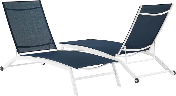 Crosley Furniture Weaver 2-Piece Reclining Sling Outdoor Chaise Lounge Chair Set with Wheels, Patio, Deck, Pool, Navy - Photo 1